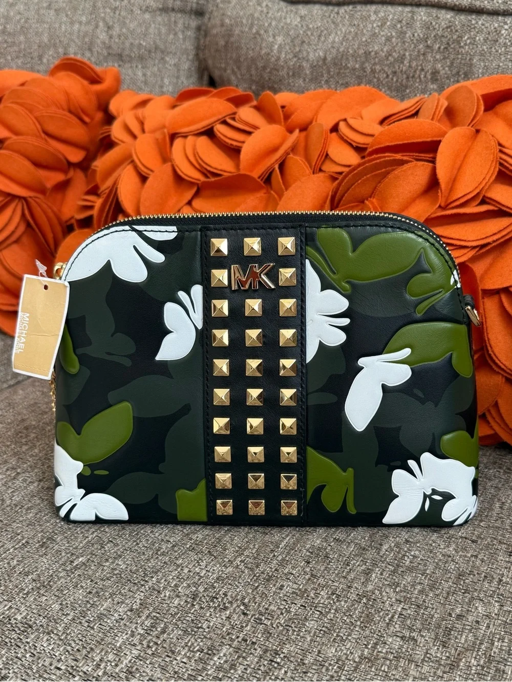 NWT Michael Kors Studded Camo Butterfly Crossbody Bag Large Dome Chain Strap